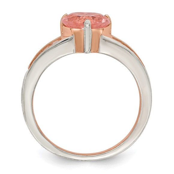 925 Sterling Silver Rose-plated Crystal Heart and White CZ Baguette Ring - Picture 2 of 6